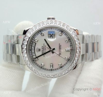 Copy Rolex Day Date II 41 Stainless Steel President Diamond Bezel Watch